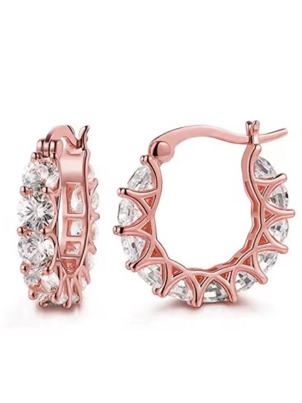 18k Rose Gold Plated CZ Diamonds Hoop Earrings Lever Back Womens Birthday Gift